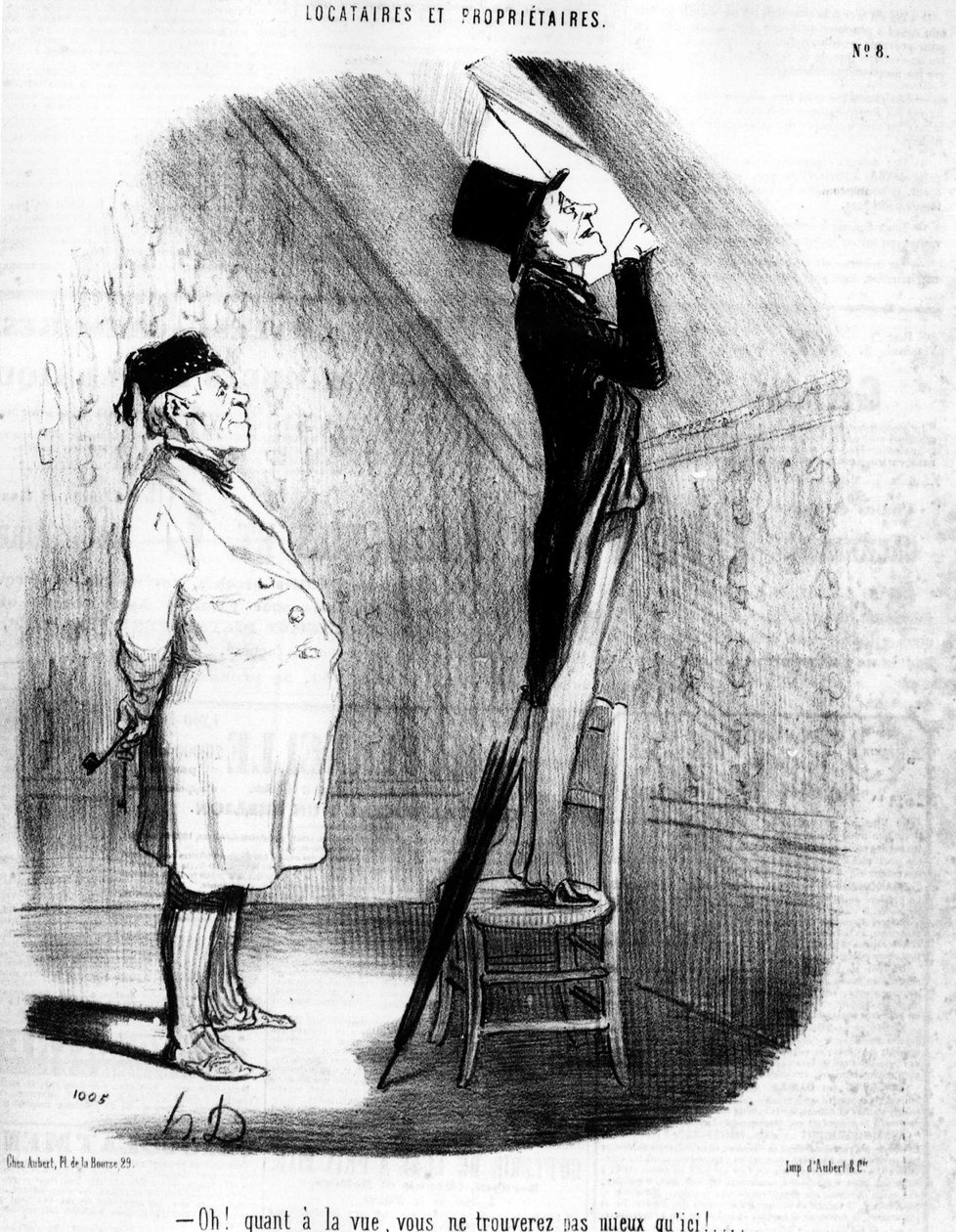 Ó! Ami a kilátást illeti, ennél jobbat nem is találhatna!... , Honore Daumier (1808-1879) "Tenants et Owners" című karikatúrasorozatából. "Charivari" alkotó: Honoré Daumier