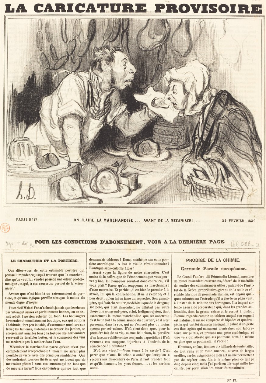 Megszagoljuk az árut... gépesítés előtt!... alkotó: Honoré Daumier