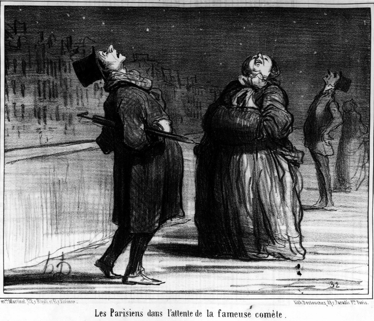 A híres üstökösre váró párizsiak Honore Daumier (1808-1879) karikatúrája. "Macskazene" alkotó: Honoré Daumier
