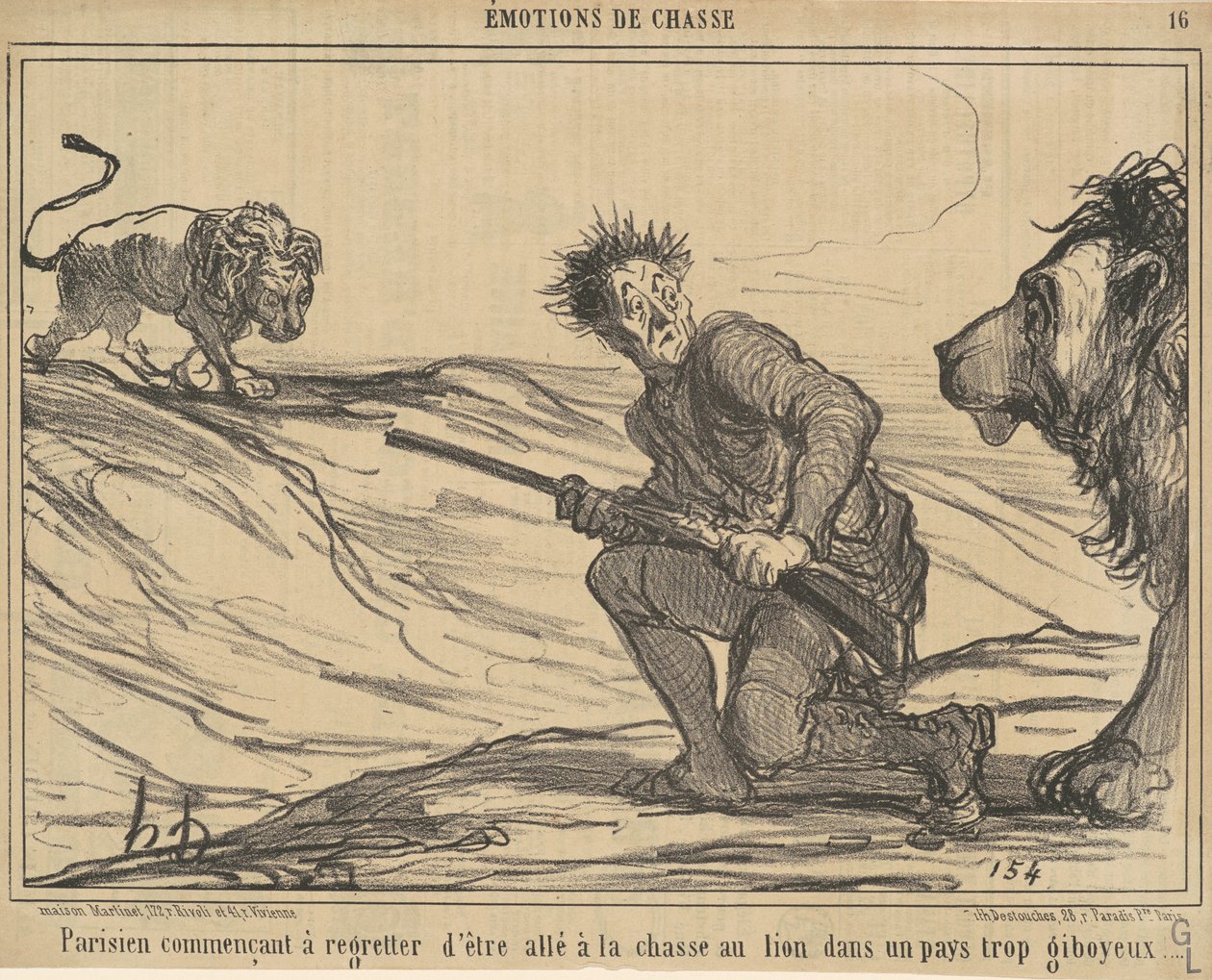 A párizsi kezdi megbánni... az oroszlánvadászatot... alkotó: Honoré Daumier