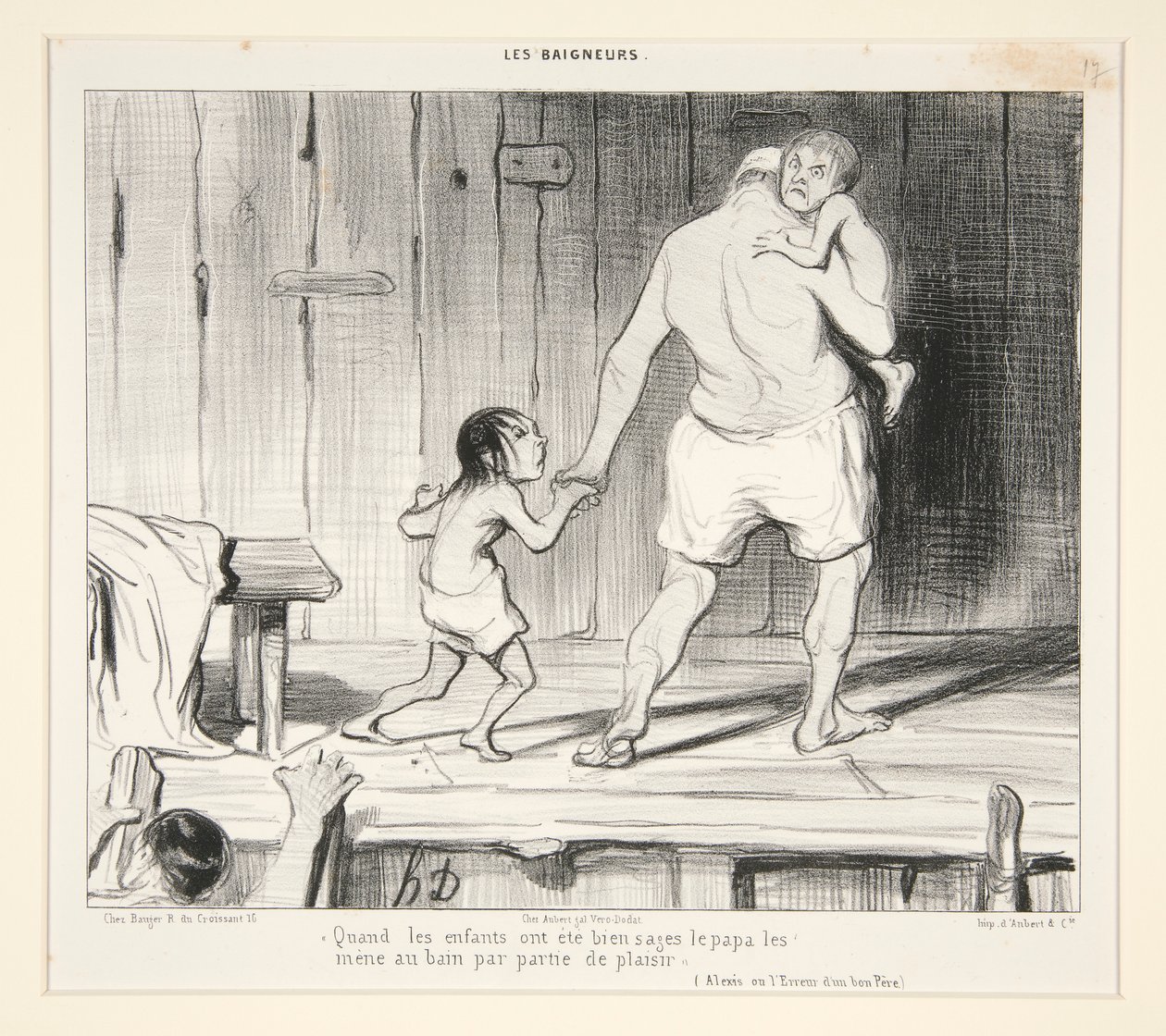 Amikor a gyerekek jól viselkedtek, az apa elviszi őket a fürdőbe szórakozásból a Les Baigneurs-ből alkotó: Honoré Daumier