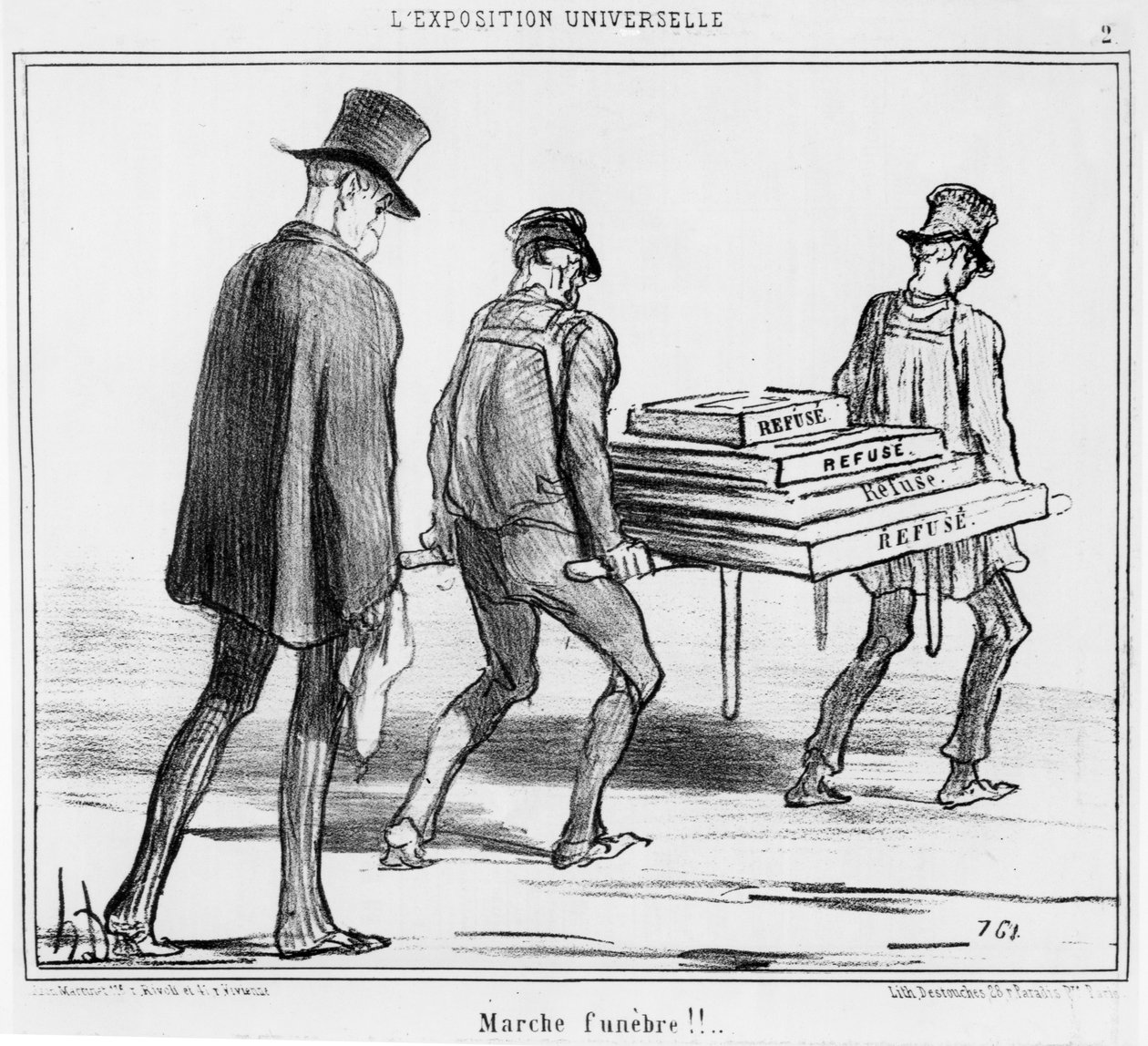 Frissítő bódé hőhullám idején a Párizsi Egyetemes Kiállításon, rajzfilm az Exposition Universelle sorozatból, megjelent a Le Charivariban alkotó: Honoré Daumier