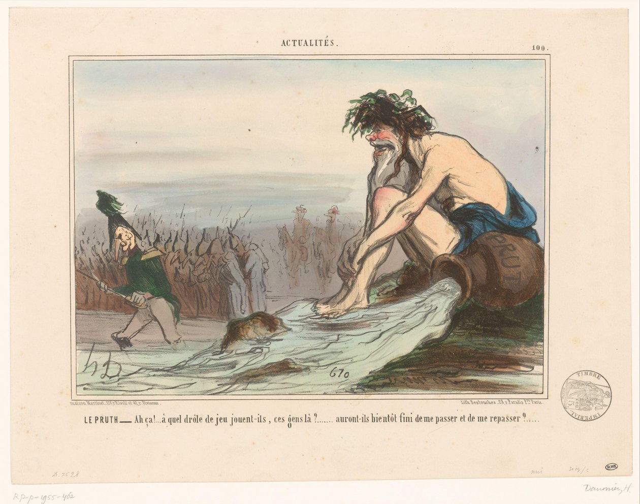 Folyóisten figyeli az orosz katonákat Le Pruth (cím az objektumon) Aktuális események (sorozat címe) Aktualitások (sorozat címe az objektumon) alkotó: Honoré Daumier