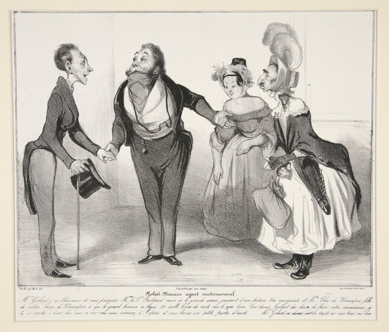 Robert-Macaire házassági ügynök. (Macaire házassági ügynök.), pl. 16 a Caricaturana sorozatból, a Les Robert Macaires albumról alkotó: Honoré Daumier