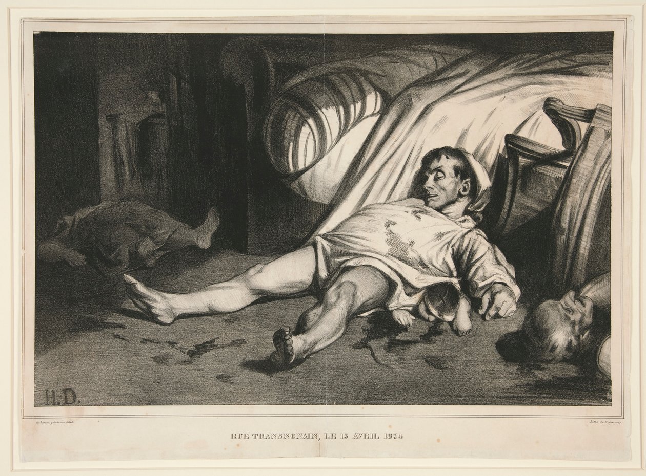 Rue Transnonain, 1834. április 15., megjelent a La Association Mensuelle-ben alkotó: Honoré Daumier
