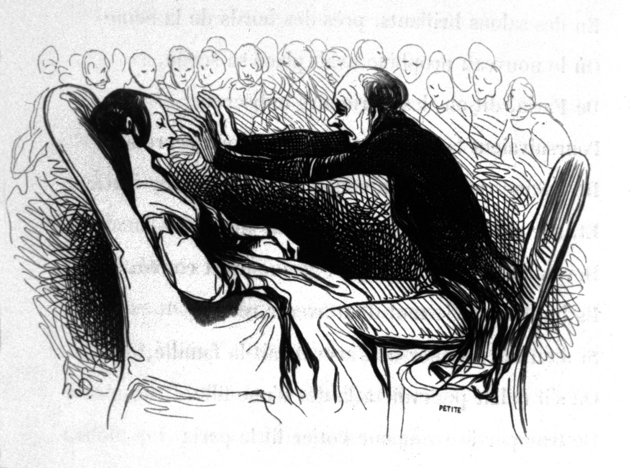 Hipnózisjelenet Párizsban, 1850 körül (metszet) alkotó: Honoré Daumier