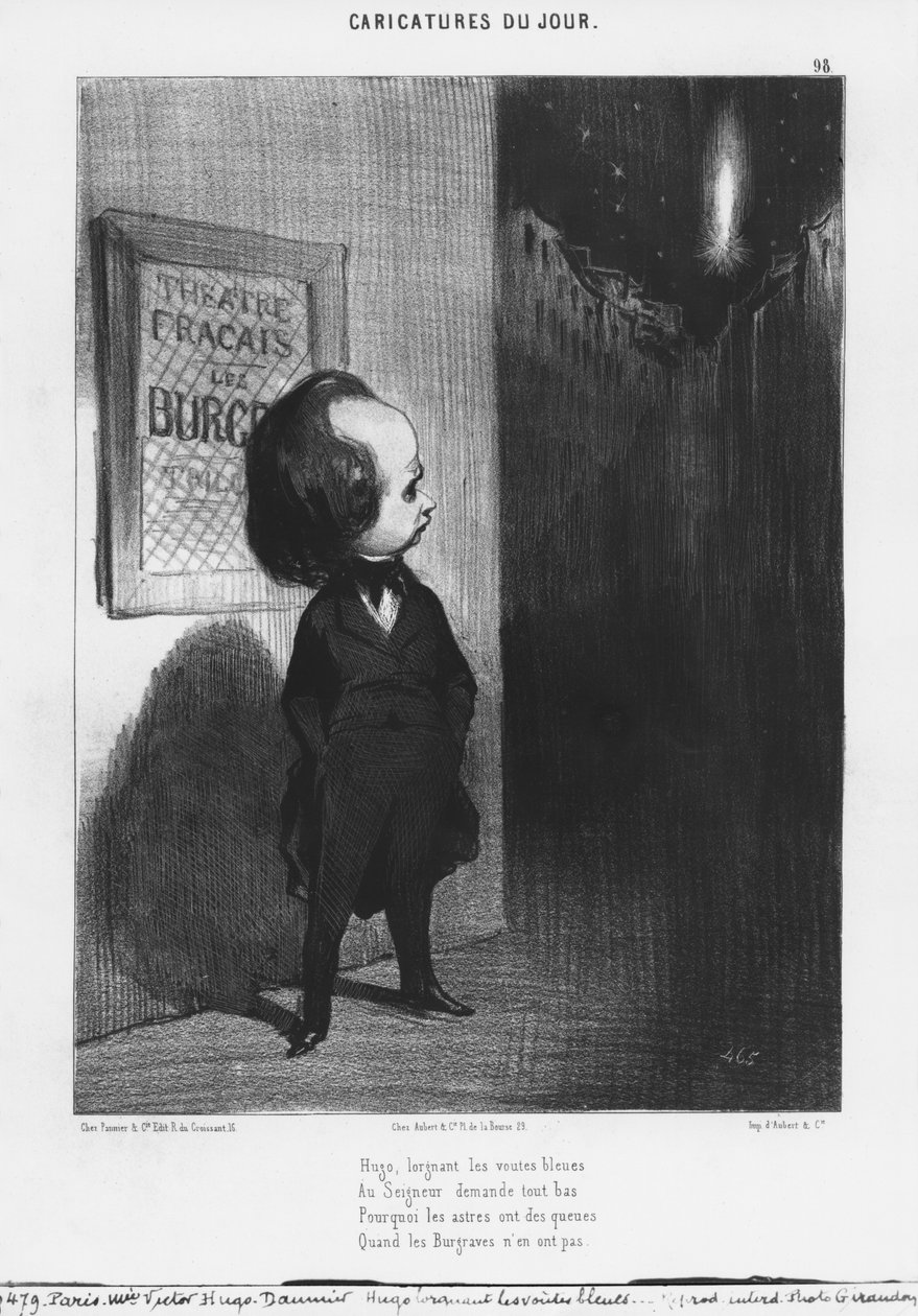 „Caricatures du jour” sorozat, Victor Hugo karikatúrája és „Les Burgraves” című drámája, 98. tábla, illusztráció a „Le Charivari”-ból, 1843. március 31. alkotó: Honoré Daumier