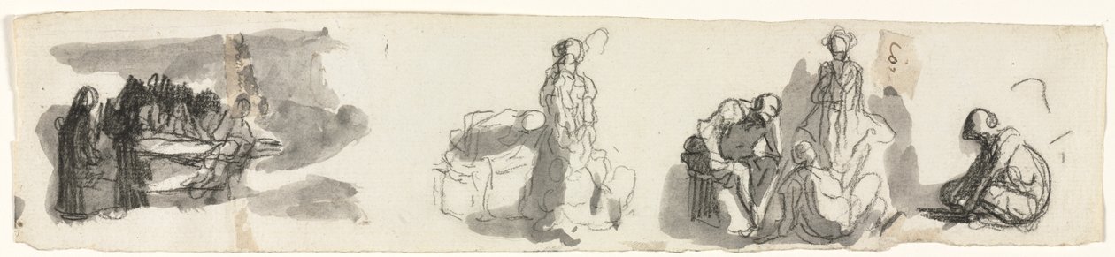 Tanulmányi lap négy alakból álló csoporttal jobbra (recto) alkotó: Honoré Daumier