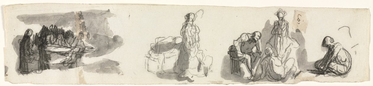 Tanulmányi lap négy alakból álló csoporttal jobbra, 1800-as évek harmadik negyede. alkotó: Honoré Daumier