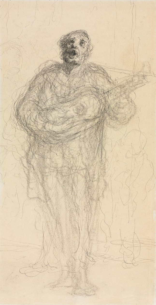 Éneklő Gitáros recto, 1855-60. alkotó: Honoré Daumier