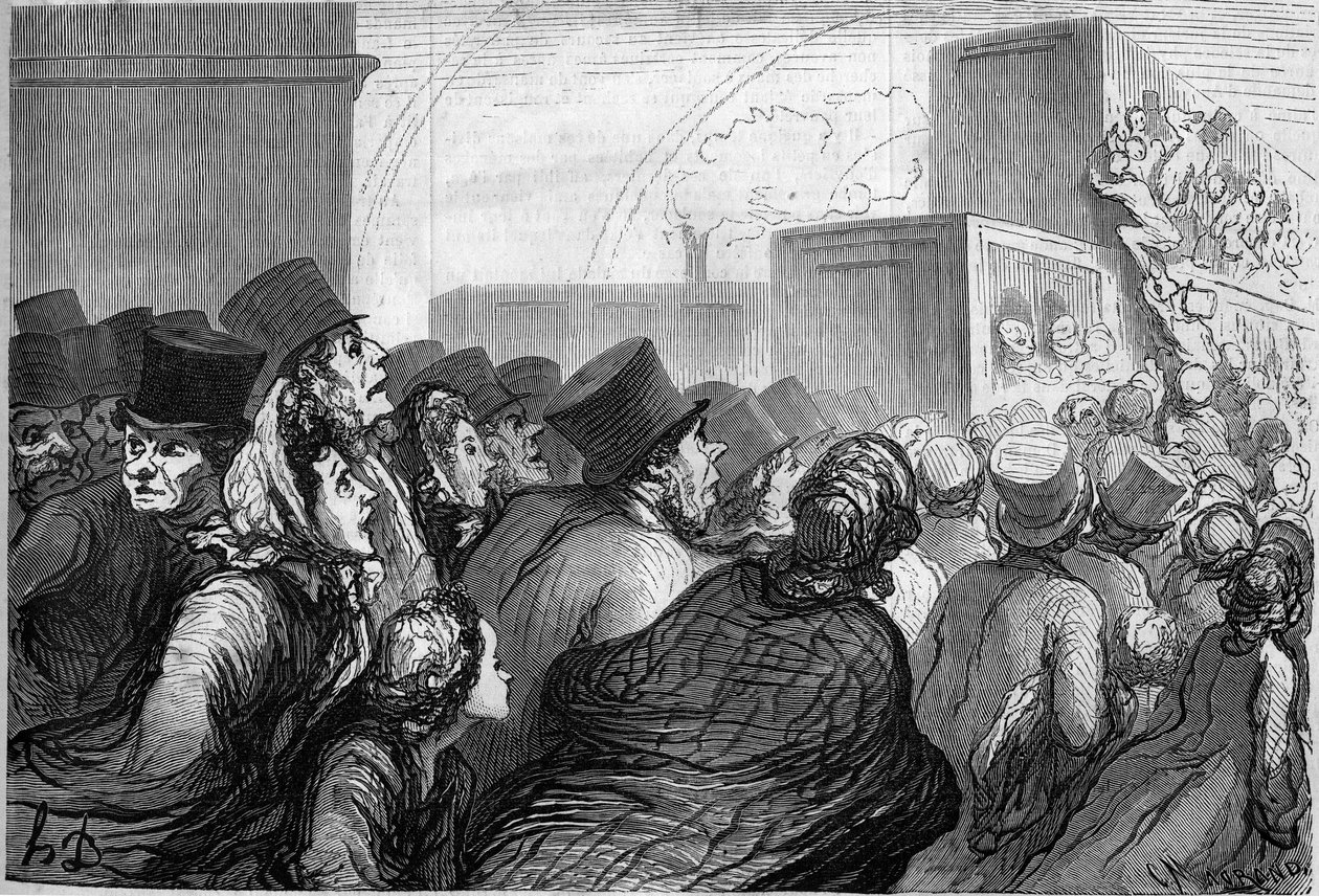 Vasárnapi utazók. Honore Daumier (1808-1879) rajzfilmje. Metszet a „” Le Monde Illustré”” 264. számában, 1862. május 3. alkotó: Honoré Daumier