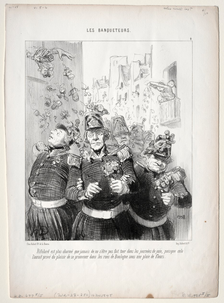 The Banqueters, 4. tábla: Rifolard elbűvölőbb, mint valaha..., 1848. alkotó: Honoré Daumier