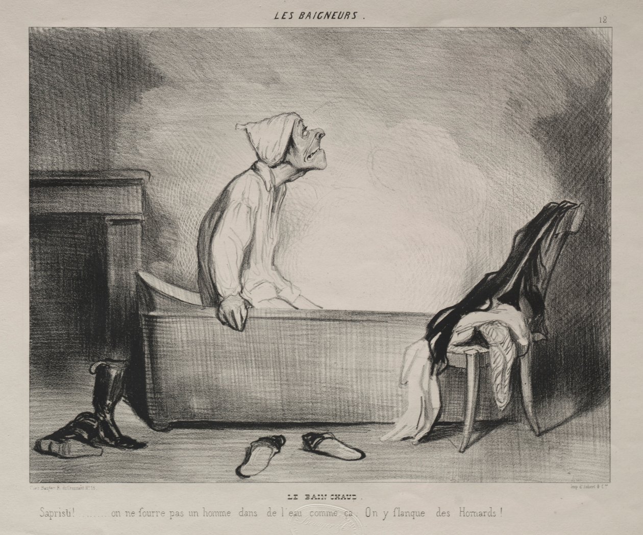 The Bathers, 12. tábla: The Hot Bath, 1839. október 28. alkotó: Honoré Daumier