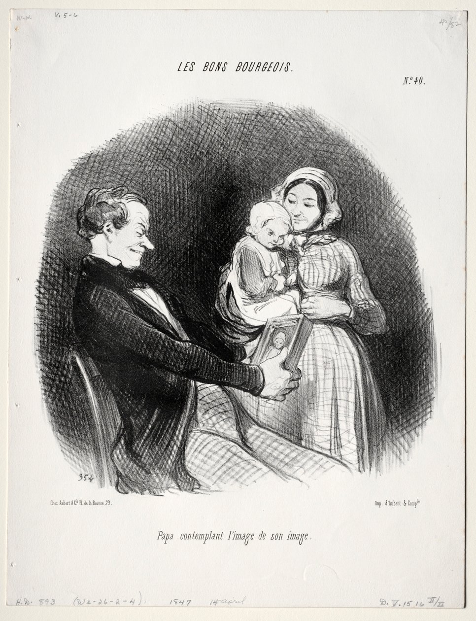 The Good Bourgeois, 40. tábla: Papa a hasonlatosságára gondol, 1847. alkotó: Honoré Daumier