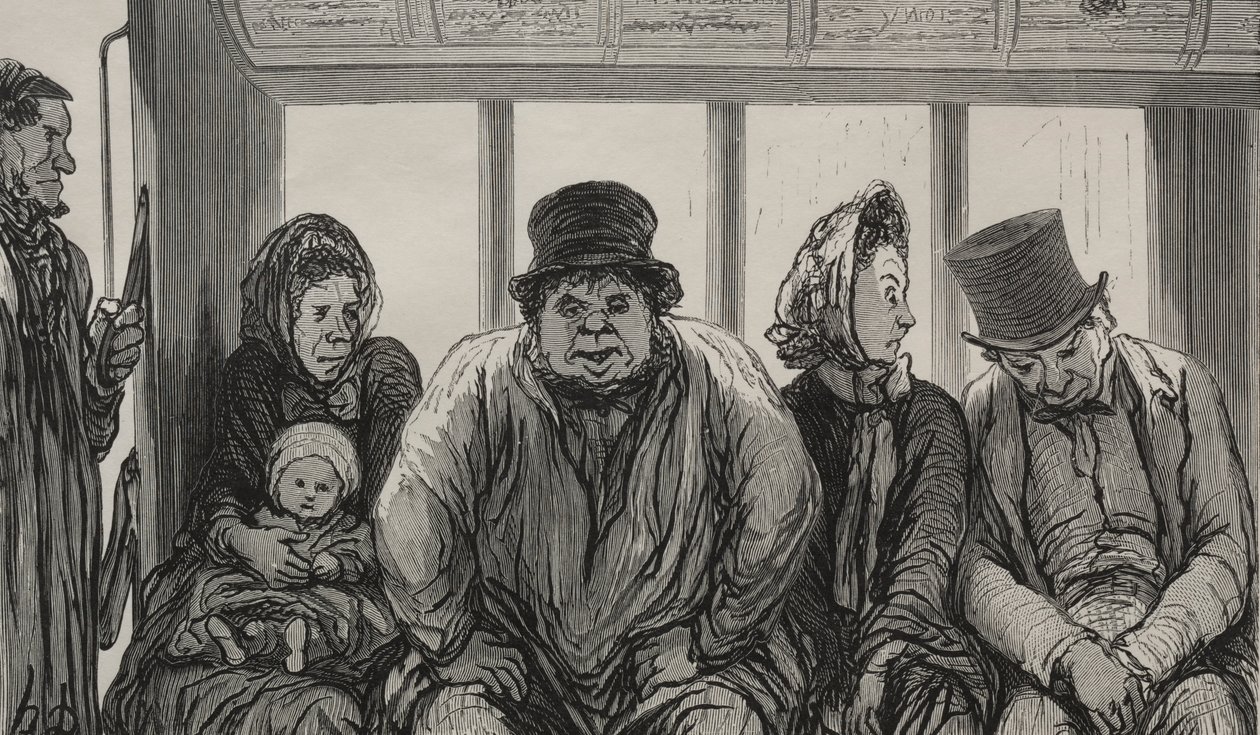 Az Omnibusz: Az Omnibusz belseje. alkotó: Honoré Daumier
