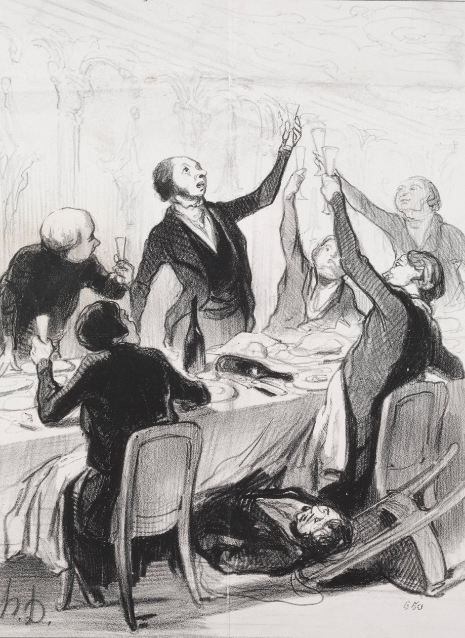 A nap filantrópjai, 8. tábla: 43 napos pirítós... a Temperance Societynek, 1844. alkotó: Honoré Daumier