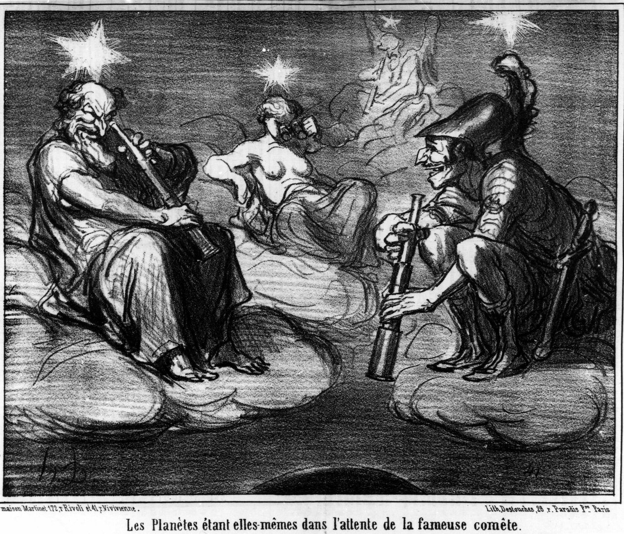 A bolygók maguk is a híres üstökösre várnak, amelyet Honore Daumier (1808-1879) karikatúrájából vett „Astronomy”-ból. "Macskazene" alkotó: Honoré Daumier