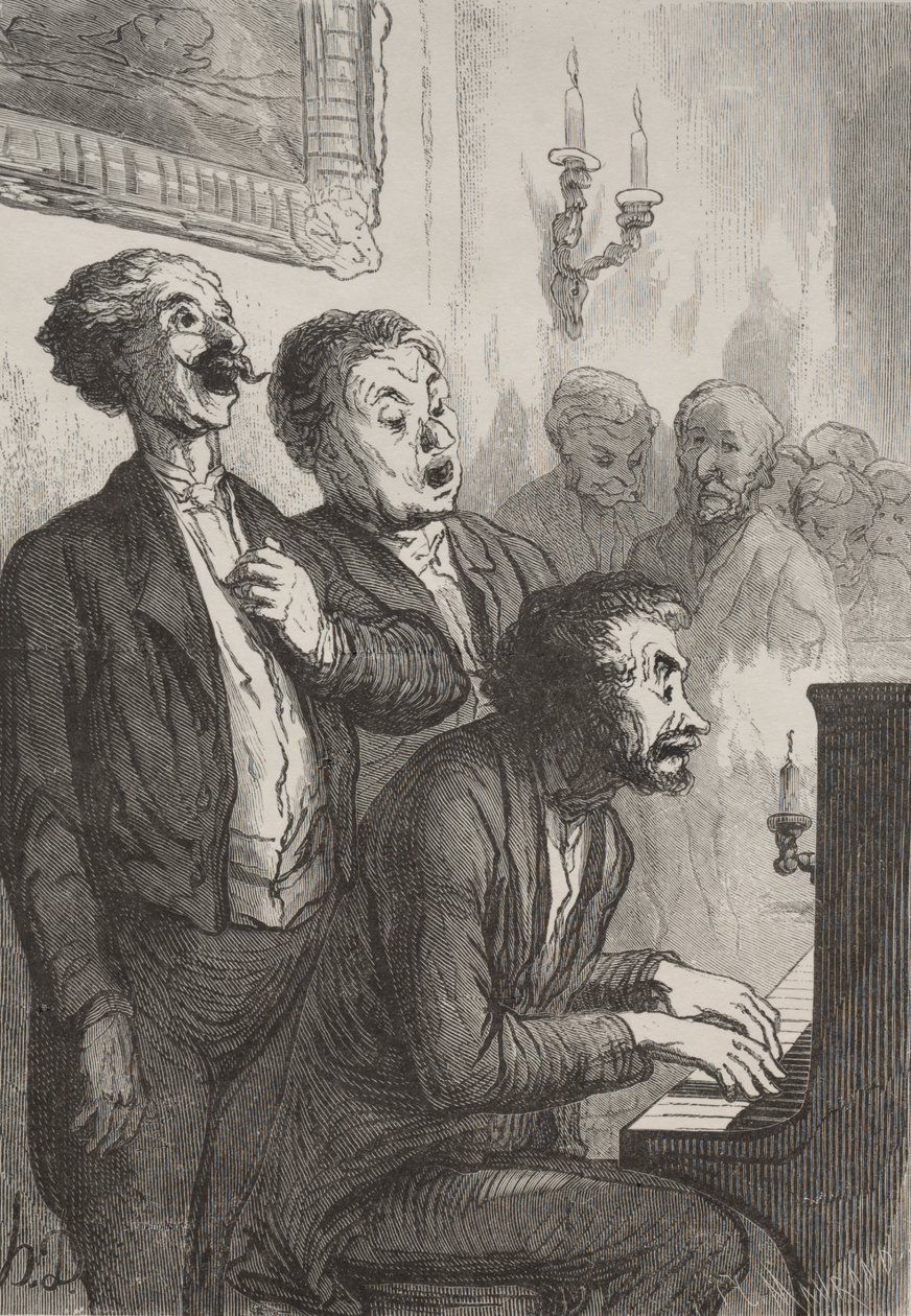 Az énekesek: Az énekesek a szalonban. alkotó: Honoré Daumier