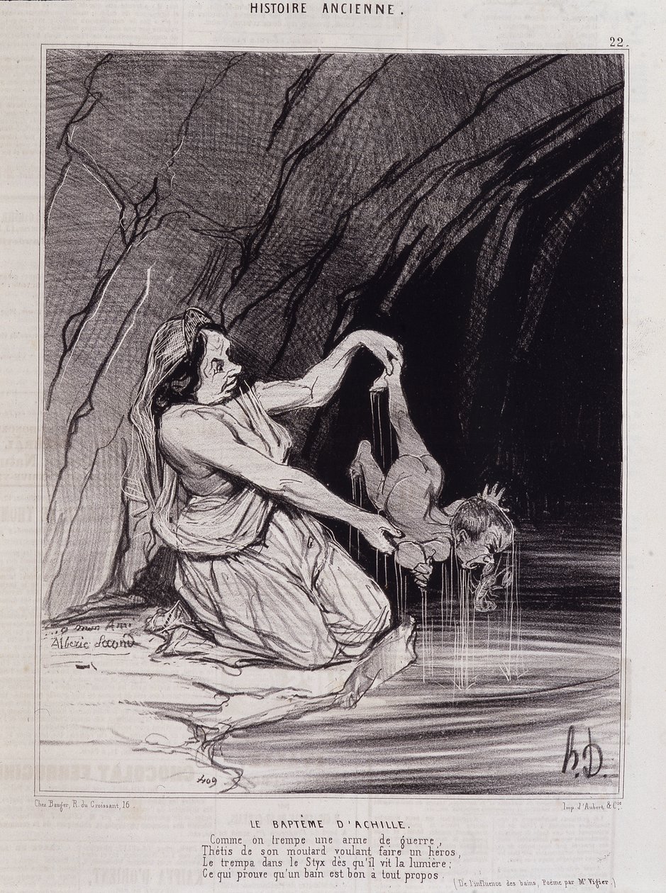 Akhilleusz megkeresztelkedése - in "" Charivari "" v.1840 - Honore Daumier alkotó: Honoré Daumier