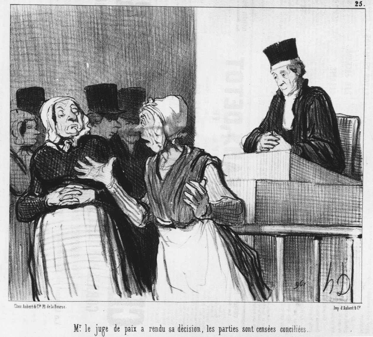 A békebíró meghozta döntését, a felek kibékülnek... Honore Daumier (1808-1879) rajzfilmje. "Macskazene". alkotó: Honoré Daumier
