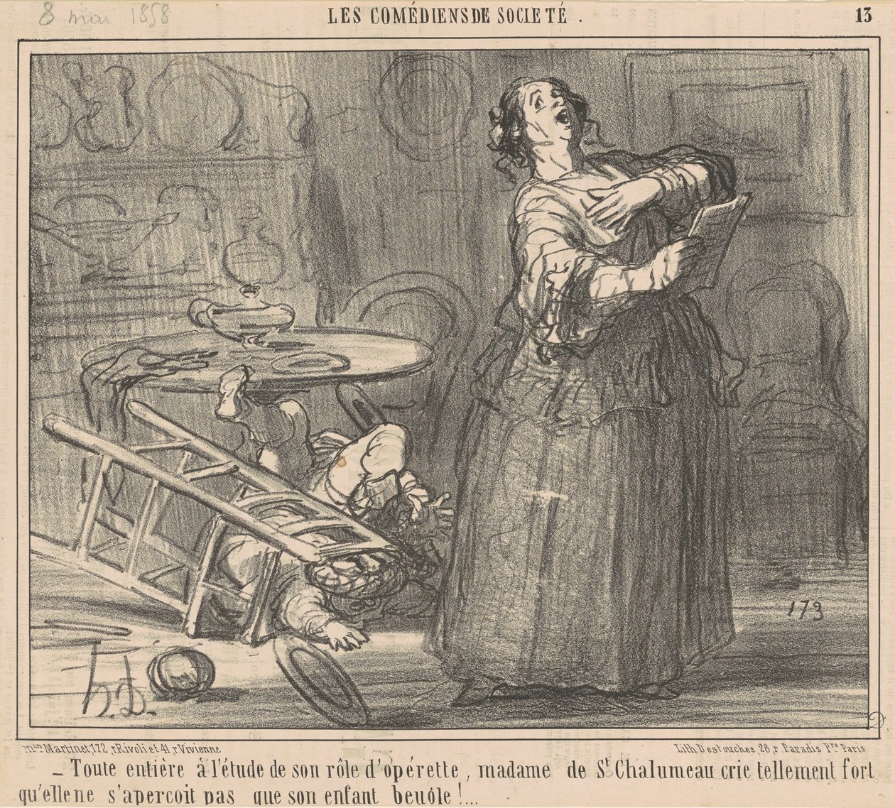 Teljesen a szerepét tanulmányozva... alkotó: Honoré Daumier