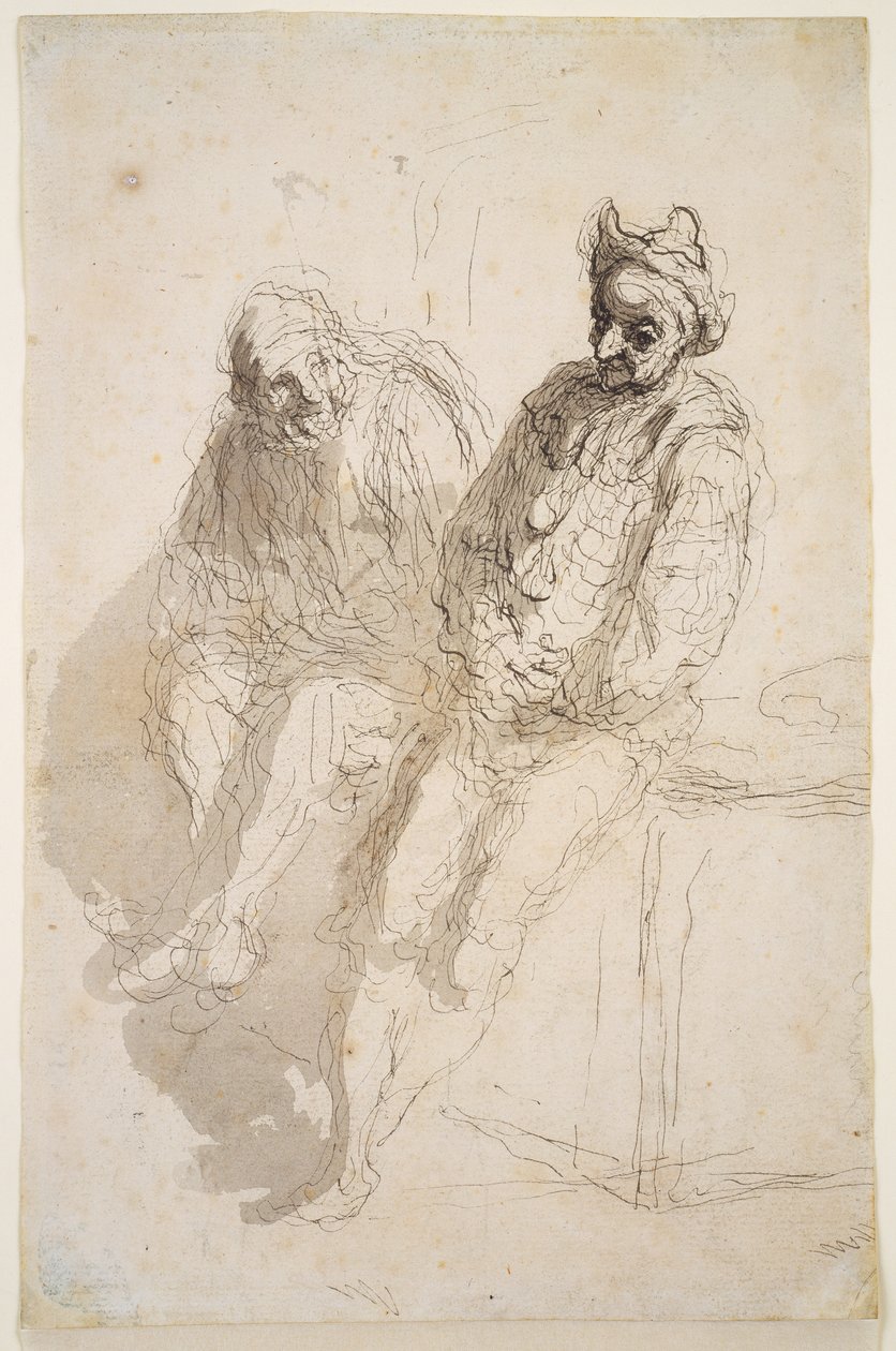 Két Saltimbanque, 1865-73 körül (fekete-szürke tinta, szürke mosás papíron) alkotó: Honoré Daumier