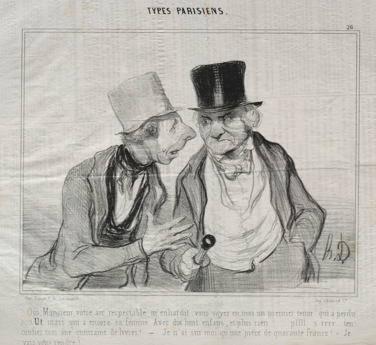 Típusok Parisiens, 26-os tábla: Igen, uram, az ön tekintélyes levegője bátorít... alkotó: Honoré Daumier