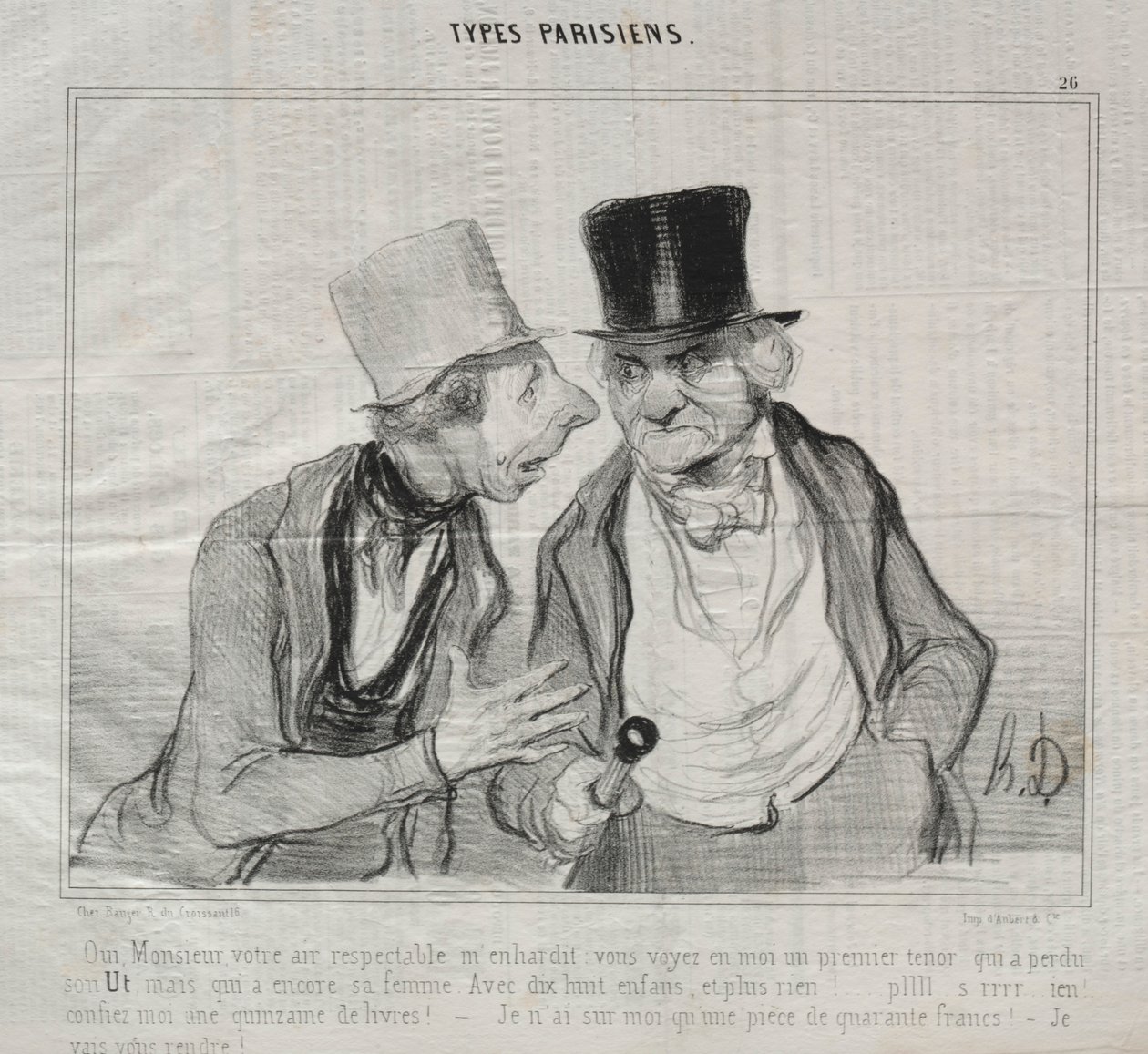 Típusok Parisiens, 26. tábla: Igen, uram, az ön tekintélyes levegője bátorít..., 1840. május 29. alkotó: Honoré Daumier
