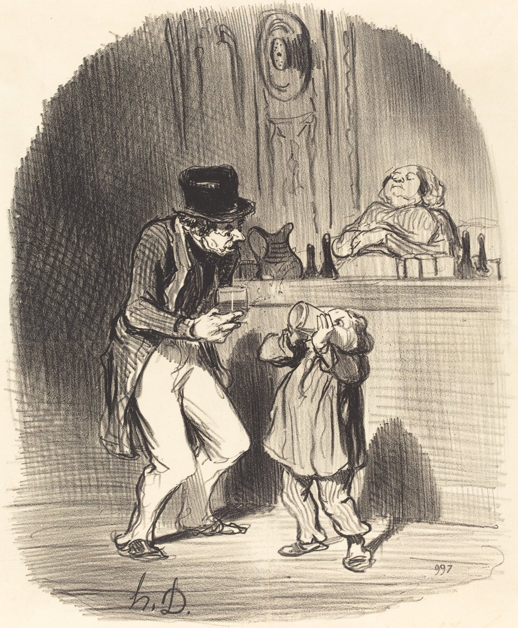 Egy apa, aki megszívja a fiát... alkotó: Honoré Daumier