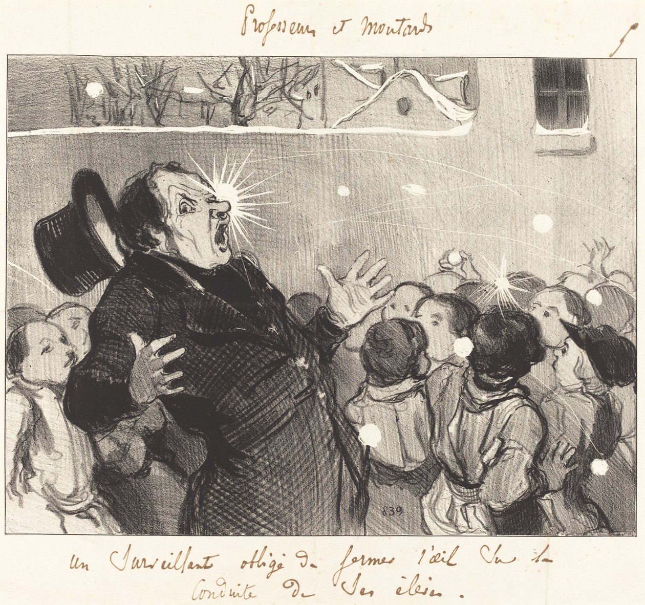 Egy felügyelő kénytelen szemet hunyni... alkotó: Honoré Daumier