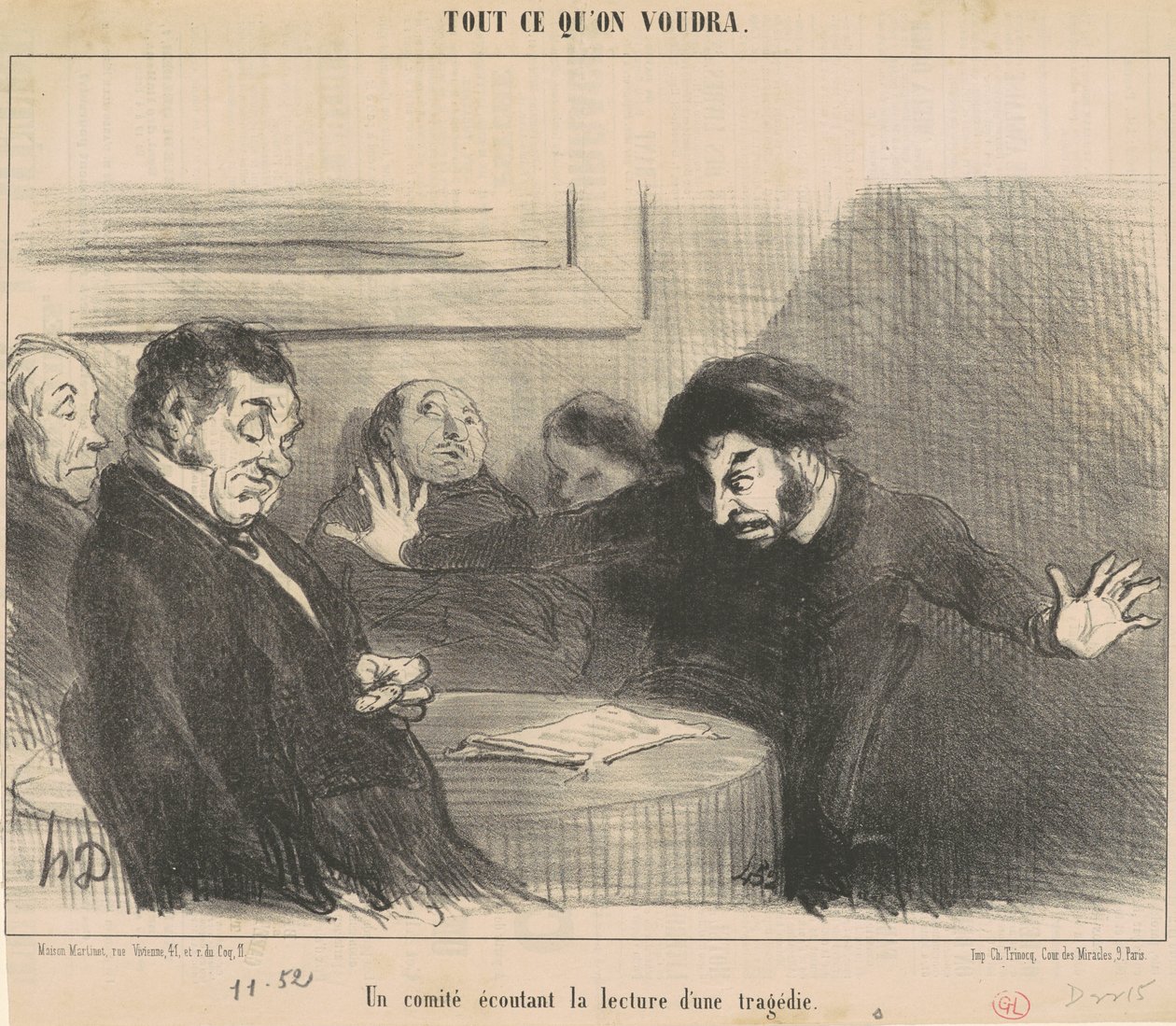 Egy tragédia felolvasását hallgató bizottság alkotó: Honoré Daumier