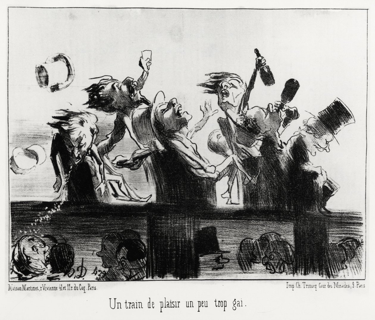 Egy kicsit túl meleg örömvonat, a Les Chemins de fer sorozatban, Honore Daumier (1808-1879) illusztrációja, a „Charivari”-ban, 1852. augusztus 20-án. alkotó: Honoré Daumier