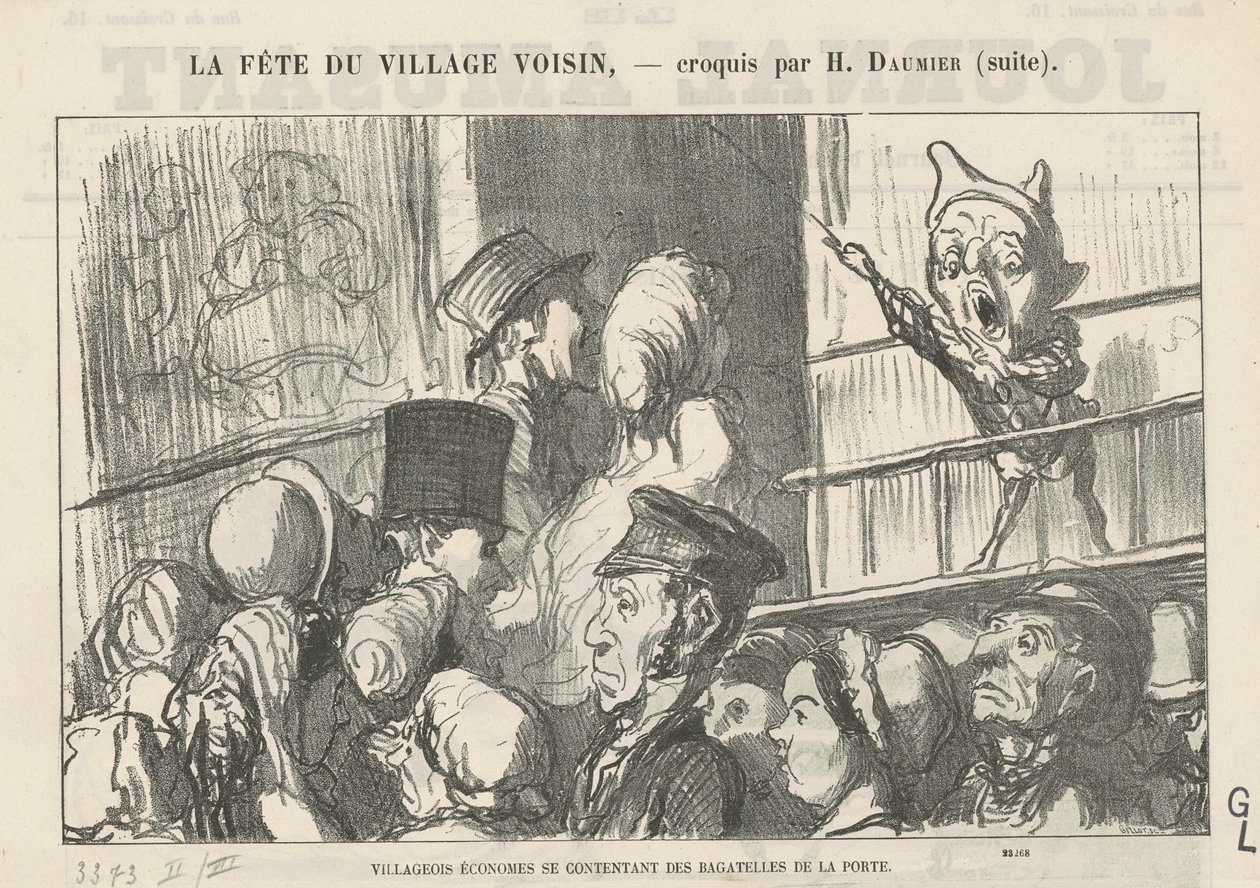 Megelégedő takarékos falusiak...; Vidéken nincs kocsis sztrájk... alkotó: Honoré Daumier