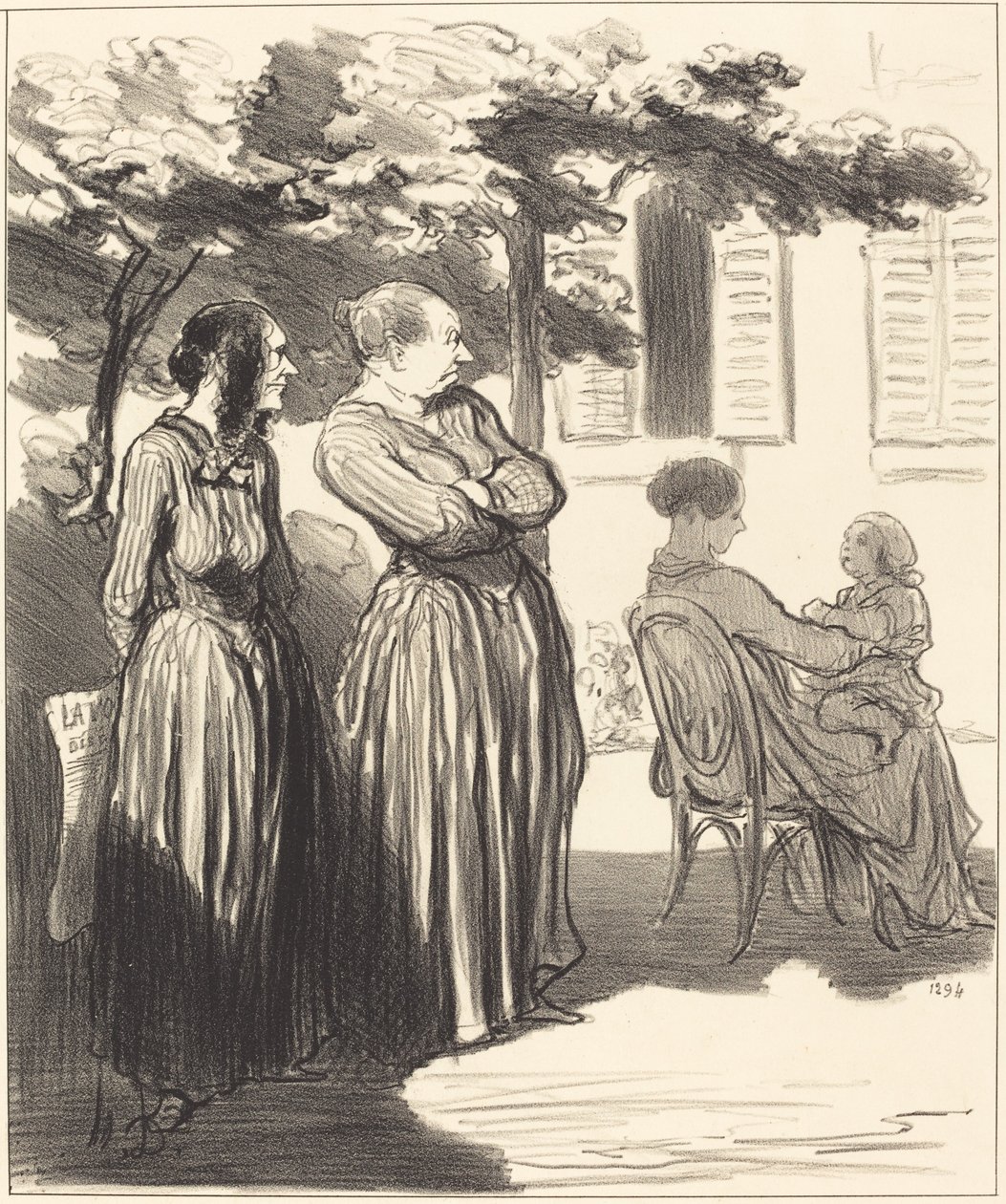 Itt van egy nő, aki az ünnepélyes órában... alkotó: Honoré Daumier