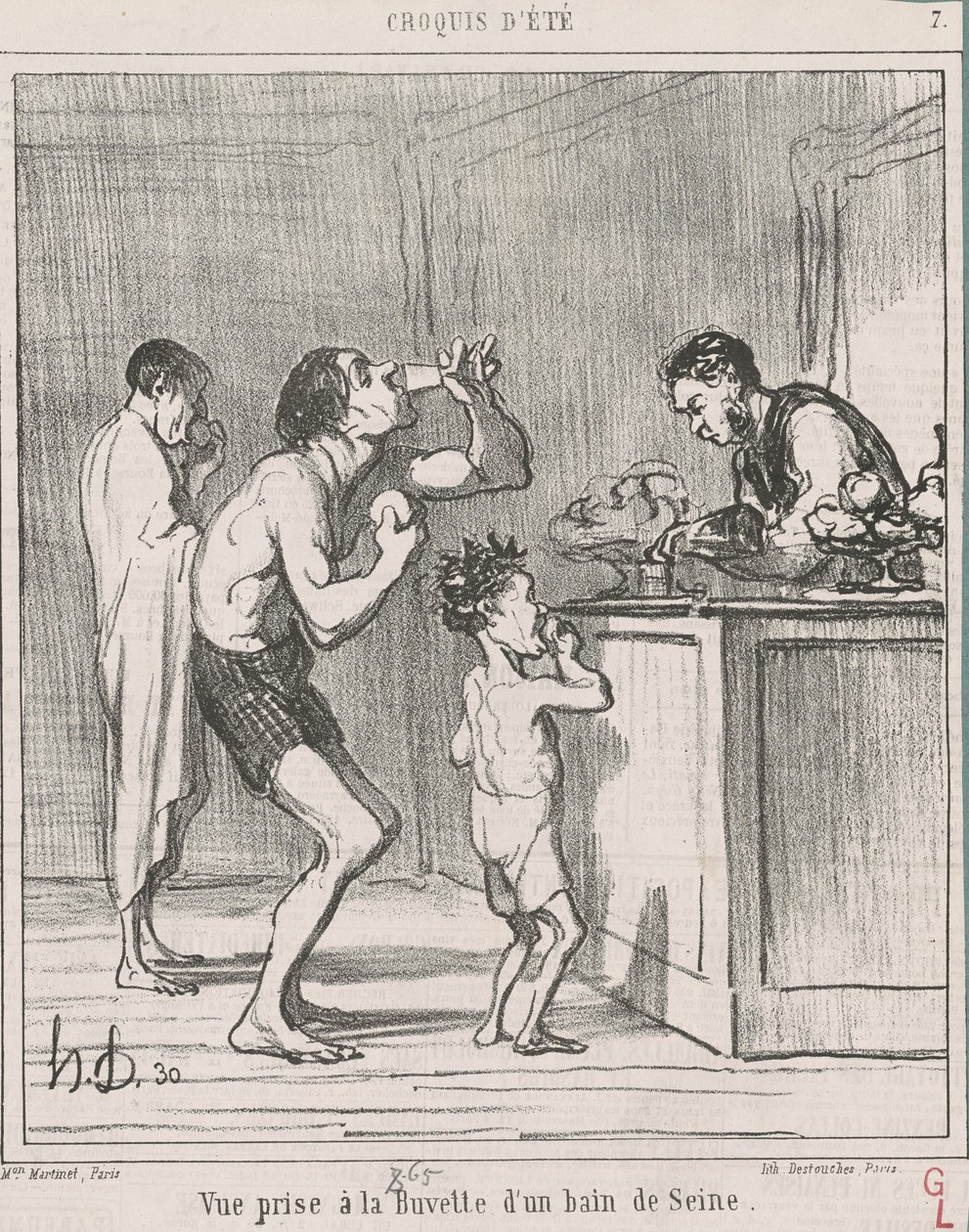 Egy fürdő frissítő bárjában készült kilátás alkotó: Honoré Daumier