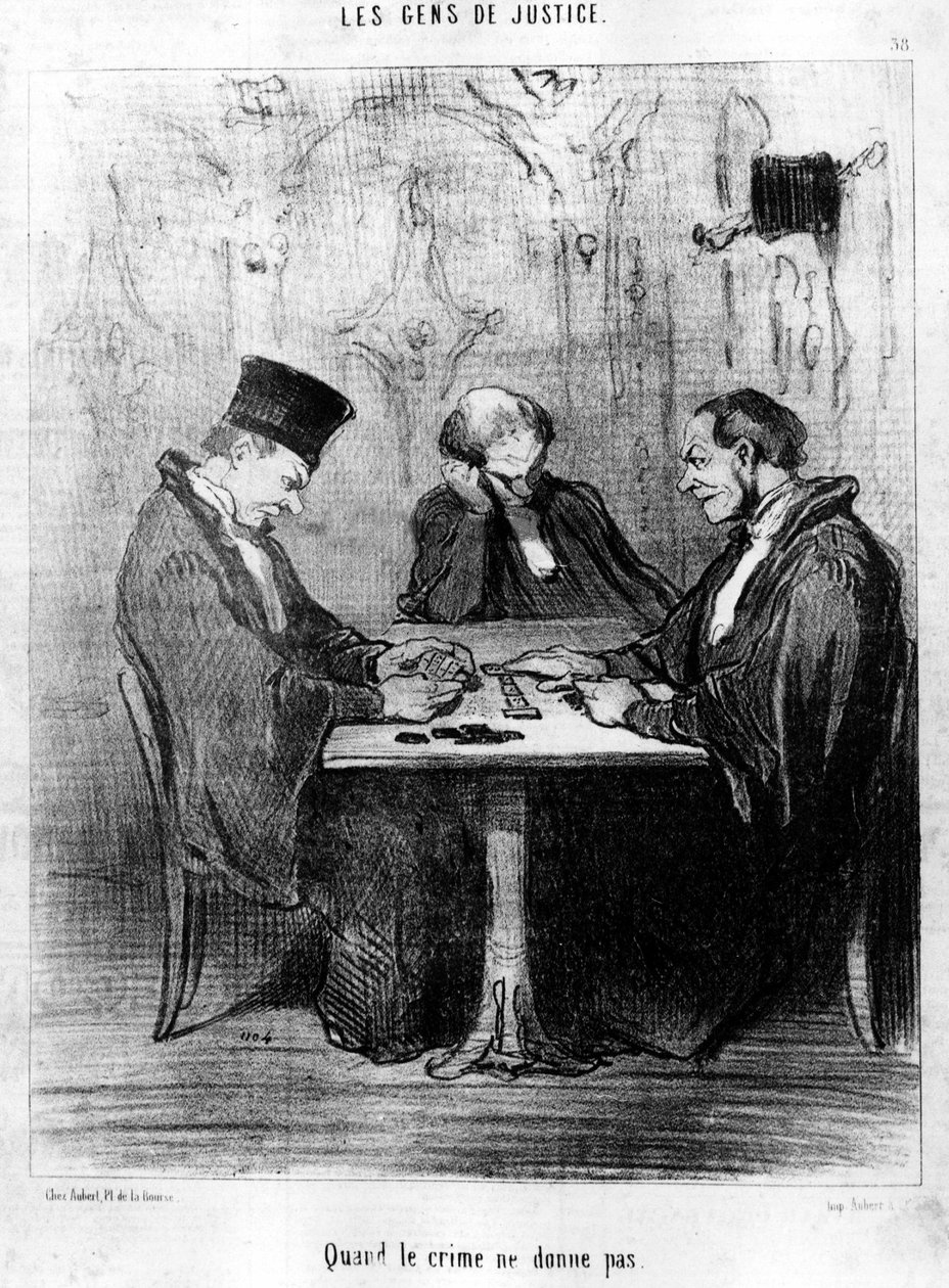 Amikor a bűnözés nem ad, a Gens de Justice, Honore Daumier (1808-1879) igazságszolgáltatásról szóló rajzfilmsorozata. "Macskazene" alkotó: Honoré Daumier