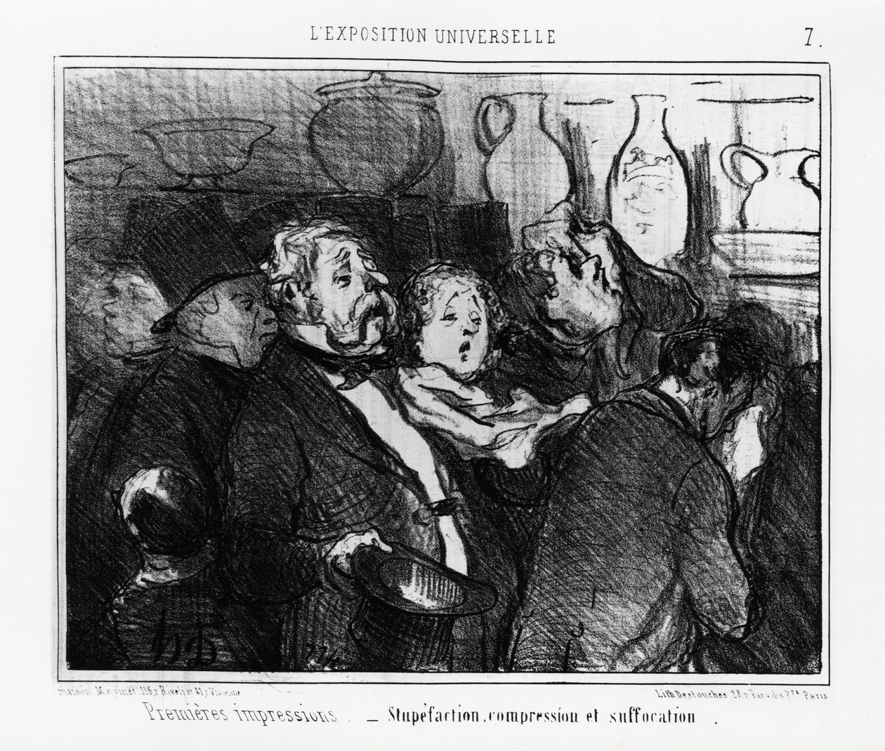 Világkiállítás: első benyomások: kábultság, tömörítés és fulladás. Illusztráció Honore Daumiertől (1808-1879), amely a „Charivari” híradóban jelent meg, 1855. május 24-én. alkotó: Honoré Daumier