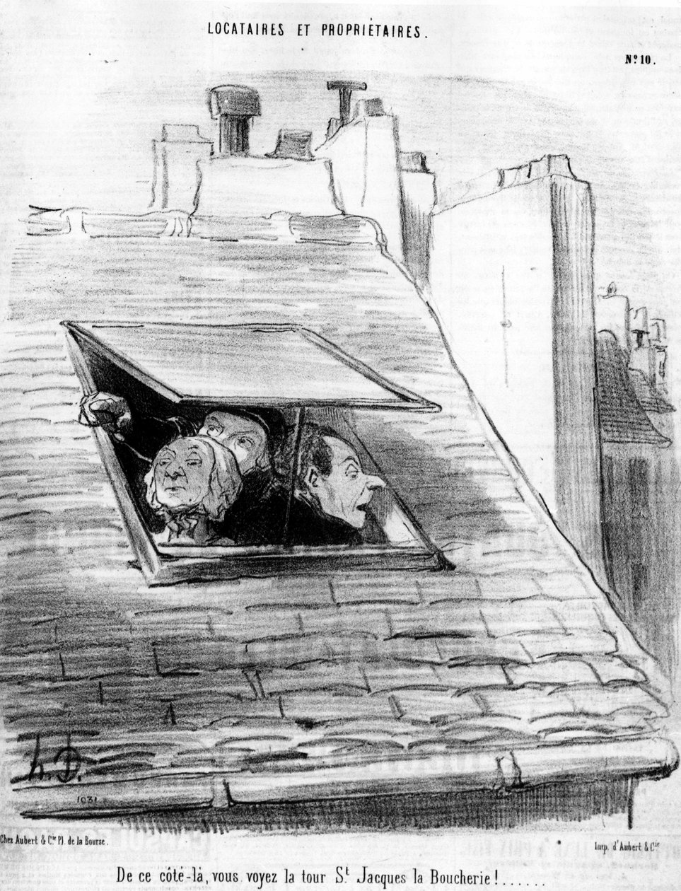 erről az oldalról a St. Jacques Tower, a Boucherie!... , Honore Daumier (1808-1879) rajzfilmsorozatából, a „Bérlők és tulajdonosok” című filmből. "Macskazene" alkotó: Honoré Daumier