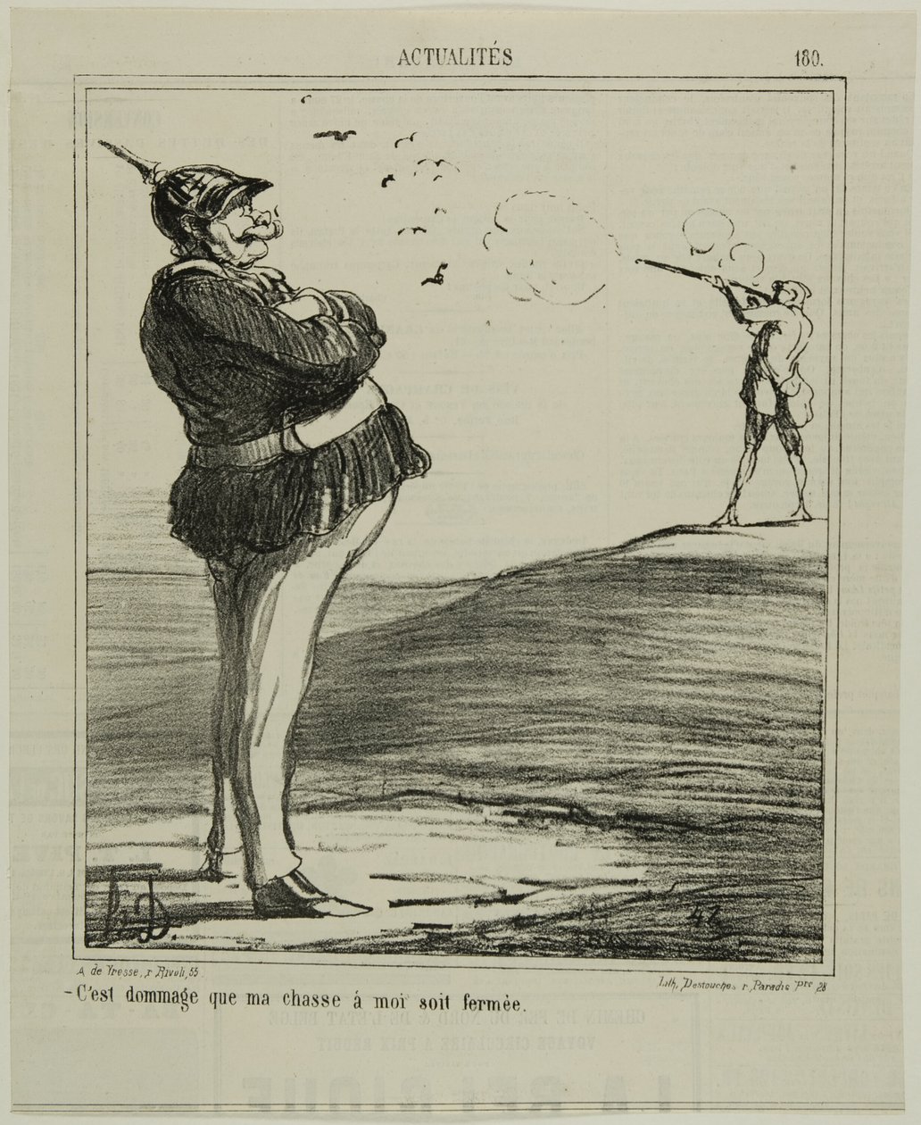 "-Milyen kár, hogy nem engednek el vadászni", 180-as tányér az Actualitiésből. alkotó: Honoré Victorin Daumier