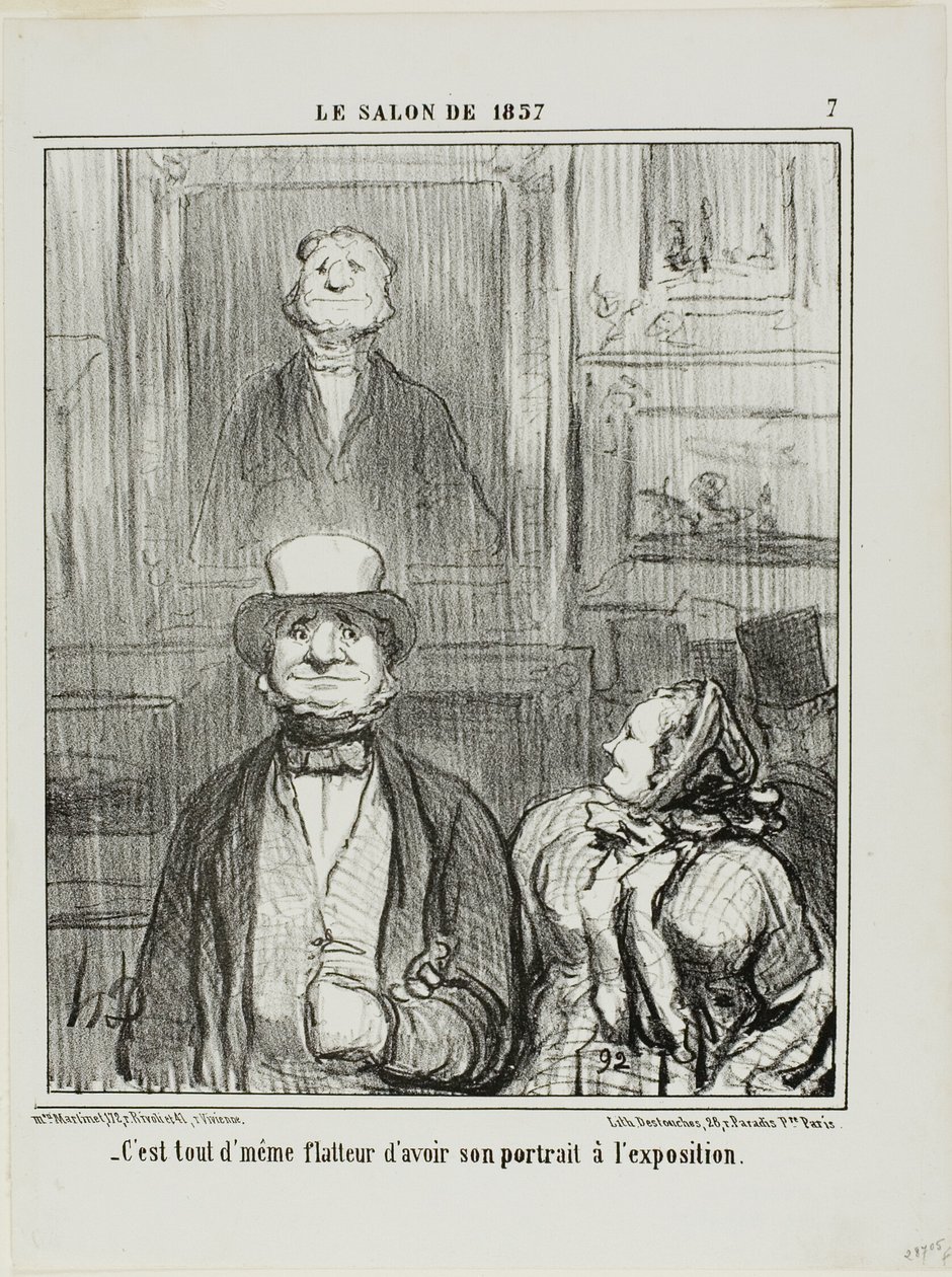 "- Igazán hízelgő, ha az ember portréját kiállítják a Szalonban", 7. tábla a Le Salon de 1857-ből. alkotó: Honoré Victorin Daumier
