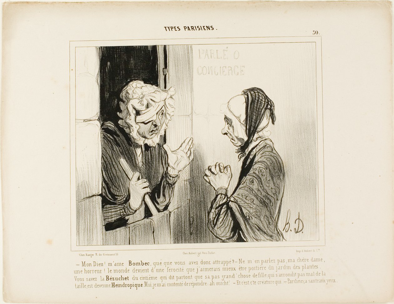 "- Istenem! Madame Bombec, mi történt önnel - Ne is említse, kedvesem, ez szörnyű. A világ egyre rosszabb és rosszabb, inkább lennék gondnok a botanikus kertben! Ismeri azt a Bézuchet-t az ötödik emeletről, aki mindig ragaszkodik ahhoz, hogy... alkotó: Honoré Victorin Daumier