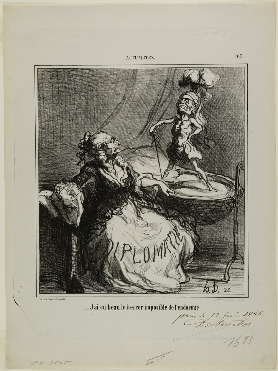 "- Bármennyire is ringatom, nem lehet elaltatni", 105-ös tányér az Actualitésből. alkotó: Honoré Victorin Daumier
