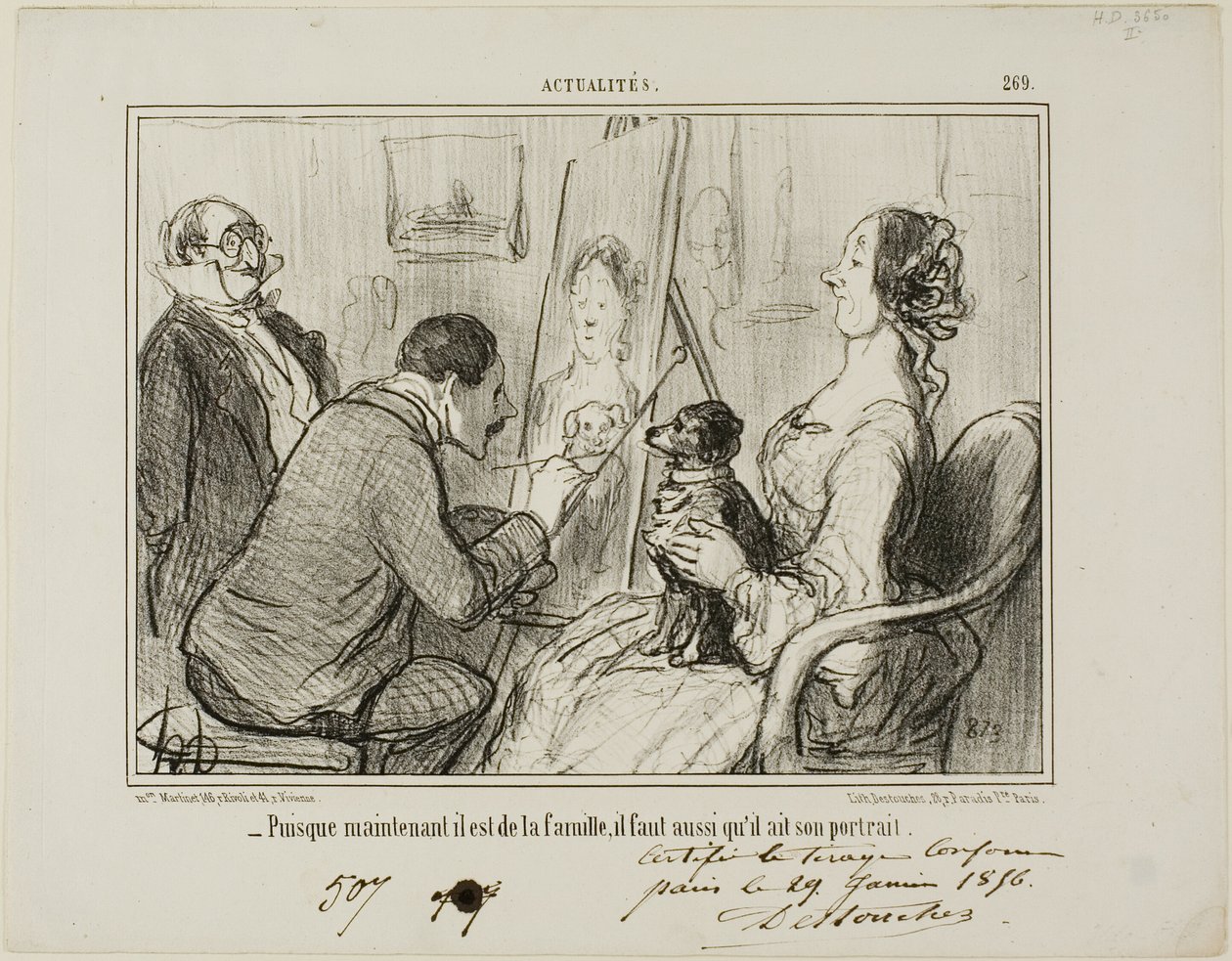 "- Mivel most már a család tagja, a portréját is el kell készíttetnie", 269. tányér az Actualités-ból alkotó: Honoré Victorin Daumier