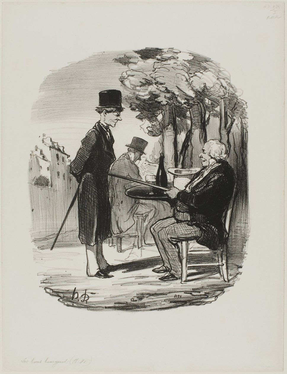 "- Ma este nem iszol velünk egy üveg sört... Látom, hogy ma magánvacsorát tartasz, te gazember...", 81. tányér a Les Bons Bourgeois-ból... alkotó: Honoré Victorin Daumier