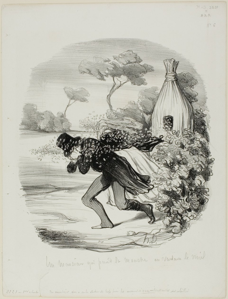 Egy úriember, aki túl közelről akarta tanulmányozni a méhek szokásait, 6. tábla a Pastoralesből alkotó: Honoré Victorin Daumier