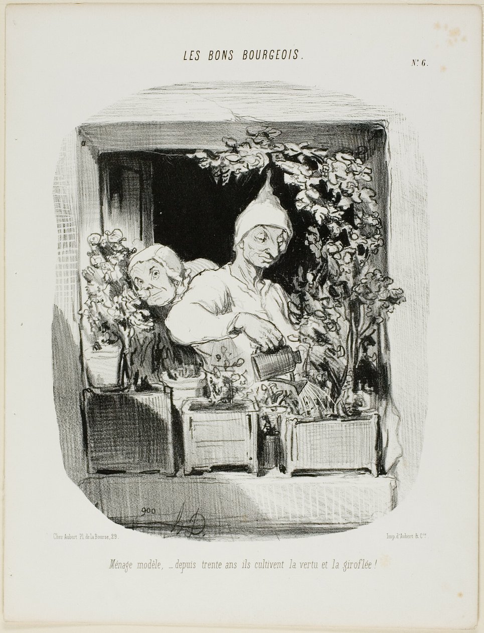 Mintaházasság: Harminc éven át ápolták az erényt és a szegfűt, hatodik lemez a Les Bons Bourgeois-ból. alkotó: Honoré Victorin Daumier