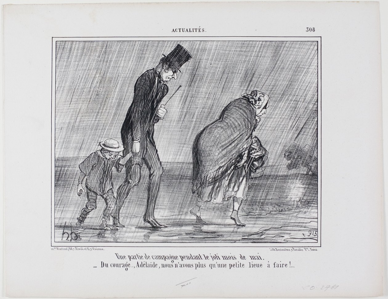 Vidéki kirándulás a gyönyörű májusban. "- Bátorság... Adelaïde ez csak egy újabb liga," 308-as tányér az Actualitésből. alkotó: Honoré Victorin Daumier