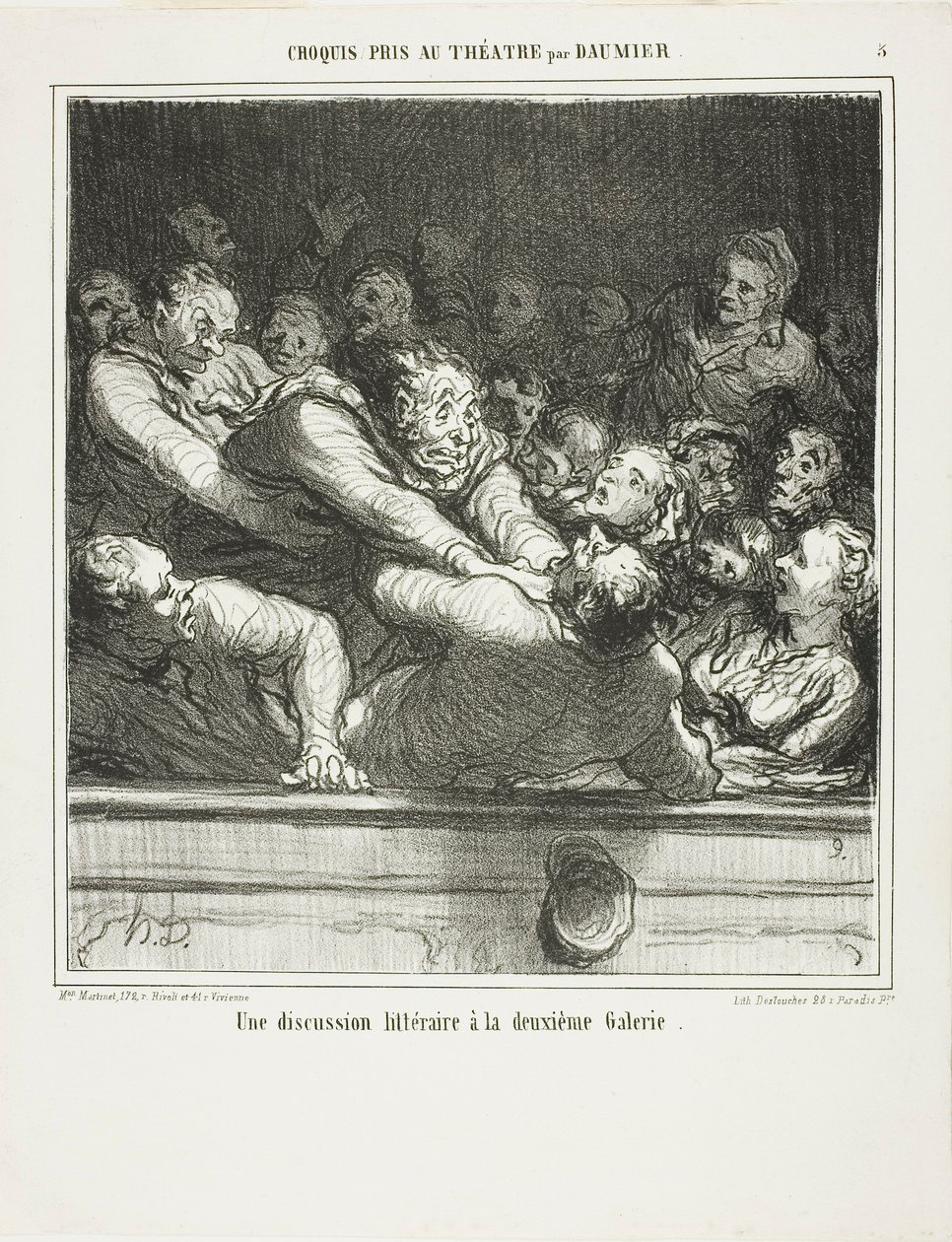 Irodalmi érvelés a második szintről, 3. tábla a Croquis Pris Au Théatre par Daumier-ból alkotó: Honoré Victorin Daumier