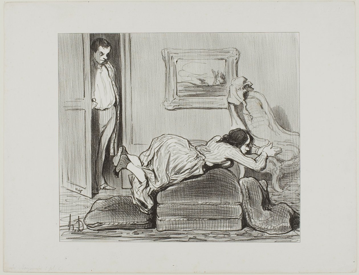 Egy buzgó diák gyakorol otthon, 6. lemez a Les Baigneuses-ból alkotó: Honoré Victorin Daumier