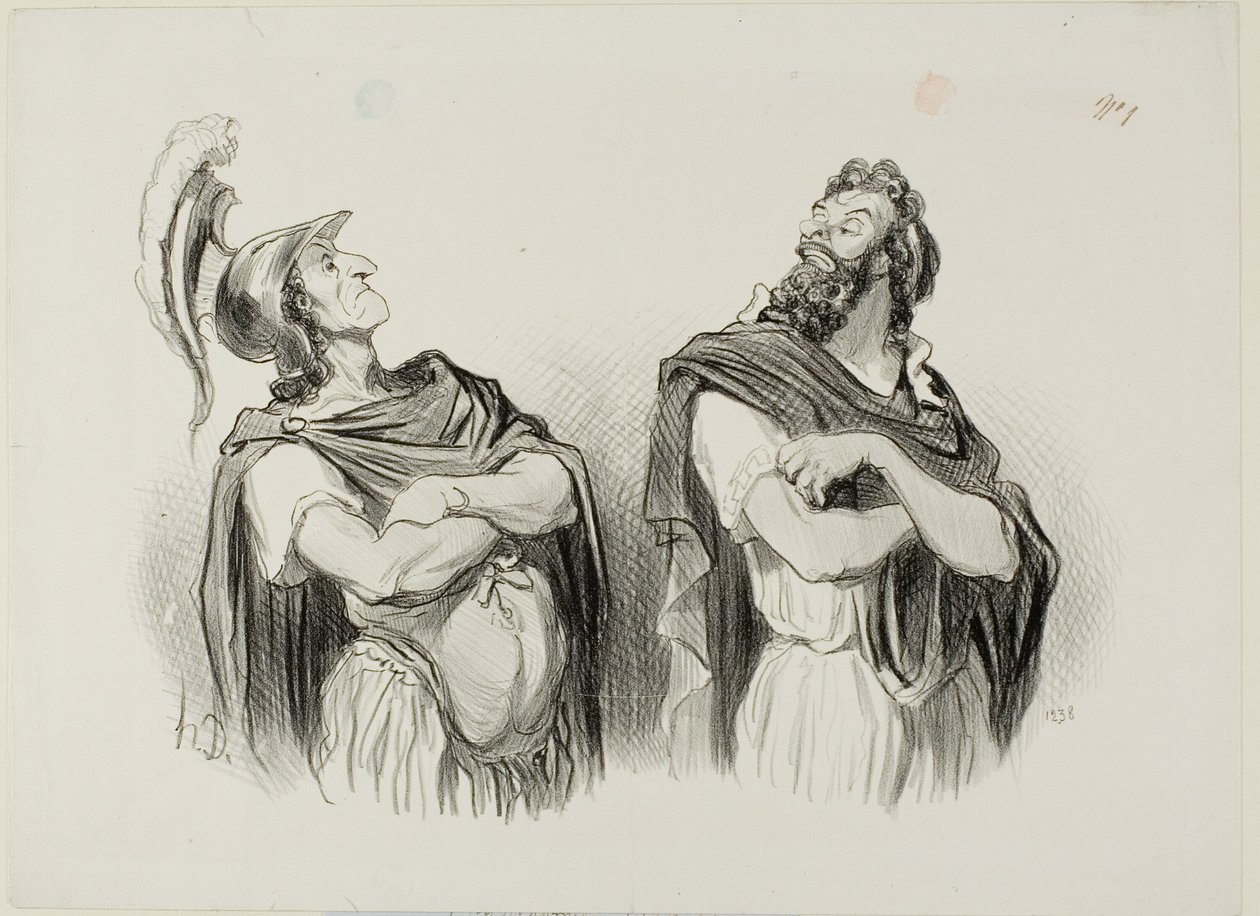 Akhilleusz és Agamemnón. Akhilleusz: "És mit érdekel engem a ti Trójátok!", első lemez a Physionomies Tragiques-ból. alkotó: Honoré Victorin Daumier